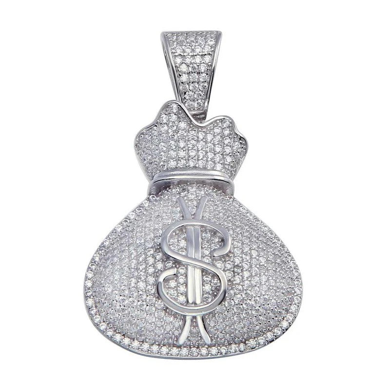 925 Sterling Silver CZ Money Bag Hip Hop Pendant