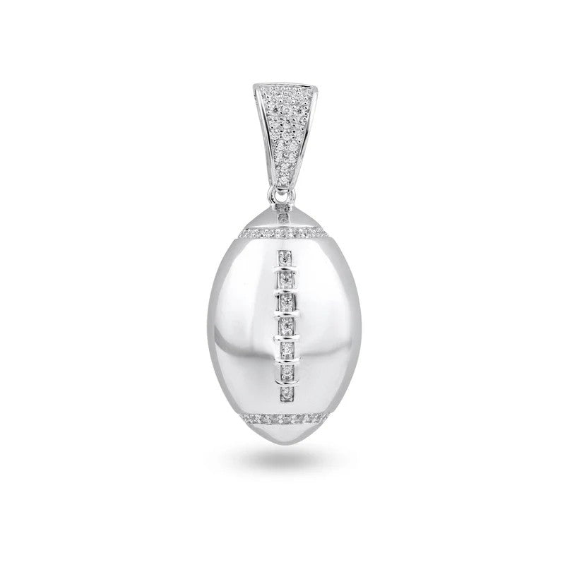 925 Sterling Silver Football Clear CZ Pendant