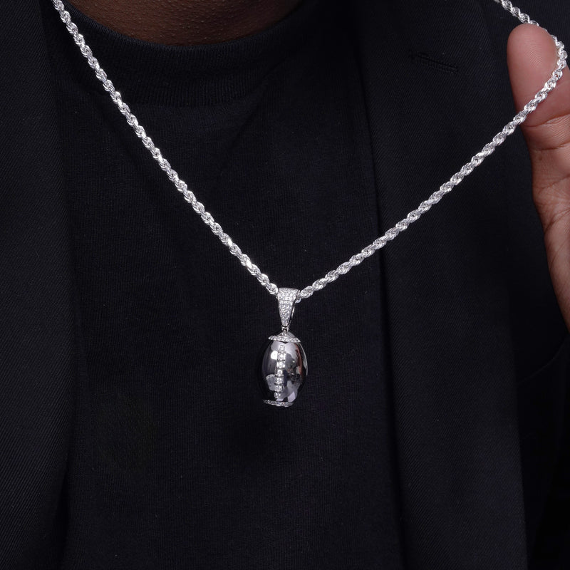 925 Sterling Silver Football Clear CZ Pendant