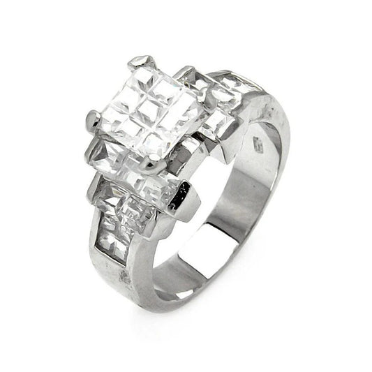 925 Sterling Silver Rhodium Plated Diamond Cut CZ Ring..