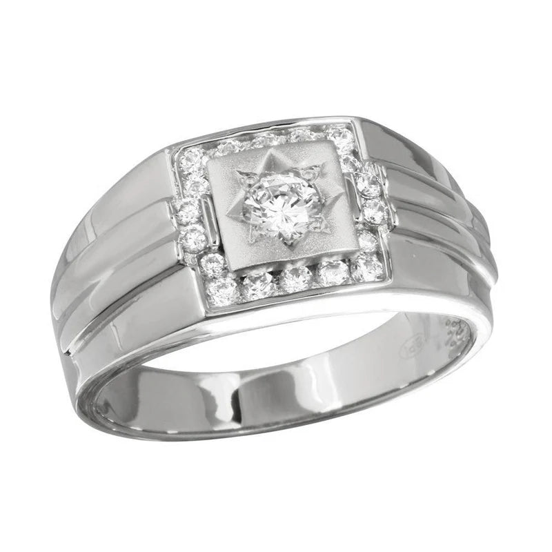 925 Sterling Silver Men's Square Ring with CZ