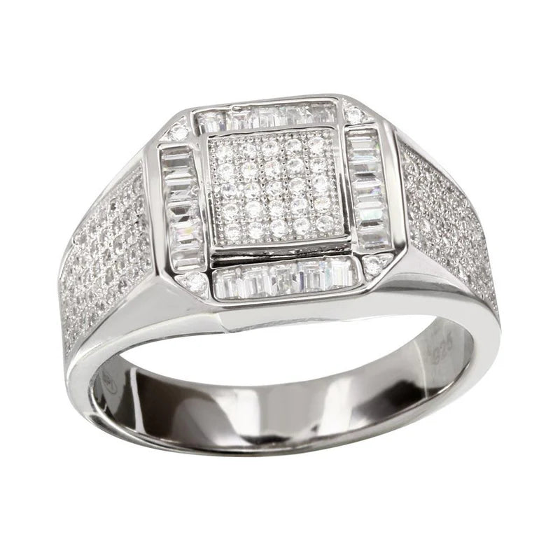 925 Sterling Silver Men's Square CZ Ring