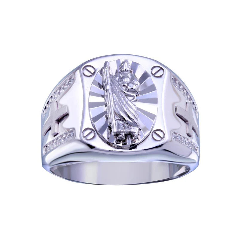 925 Sterling Silver Saint Jude CZ Ring for Men
