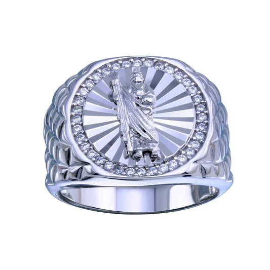925 Sterling Silver Saint Jude CZ Ring for men