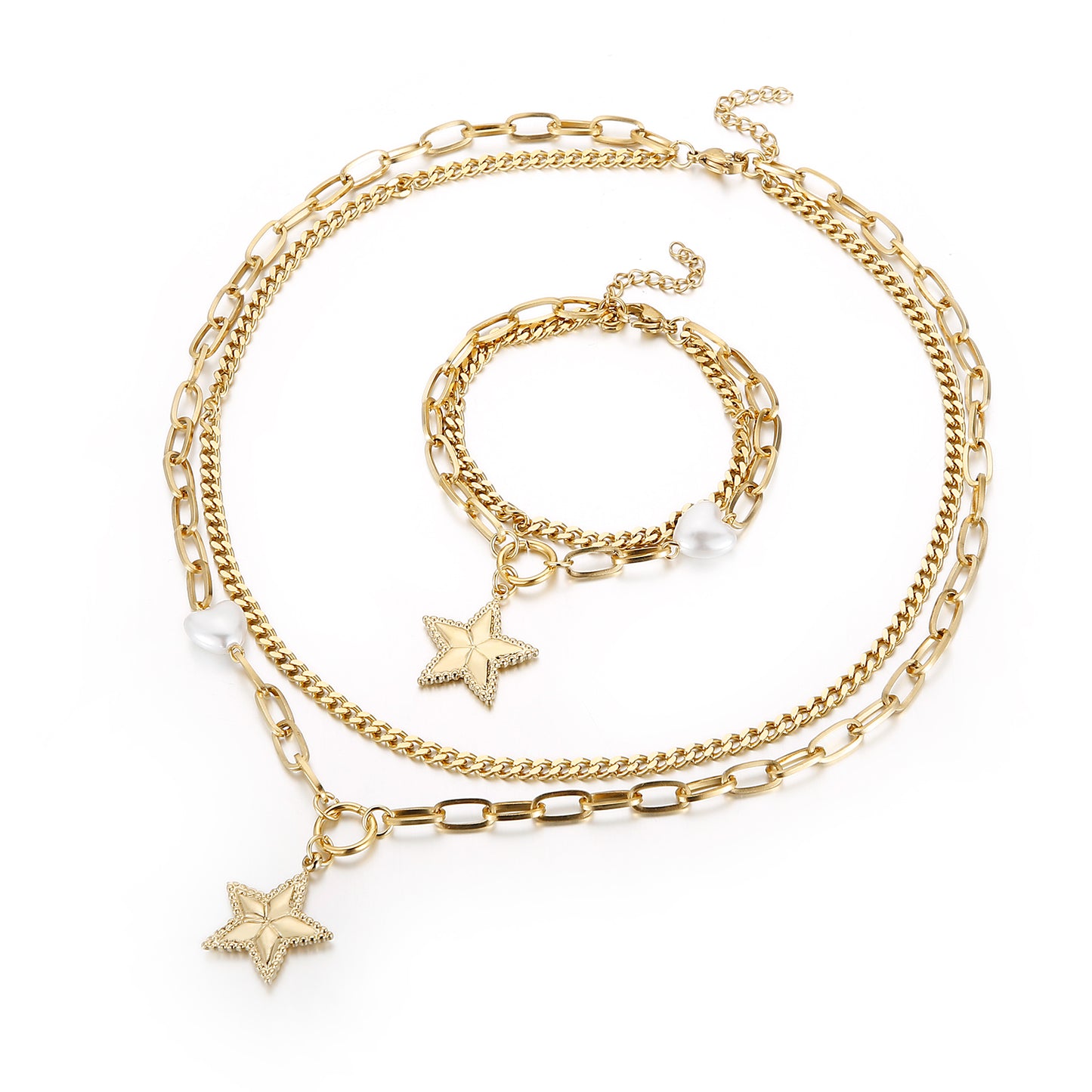 Heart & Star Shell Bracelets and Necklaces 316L Stainless Steel Jewelry Set for Women