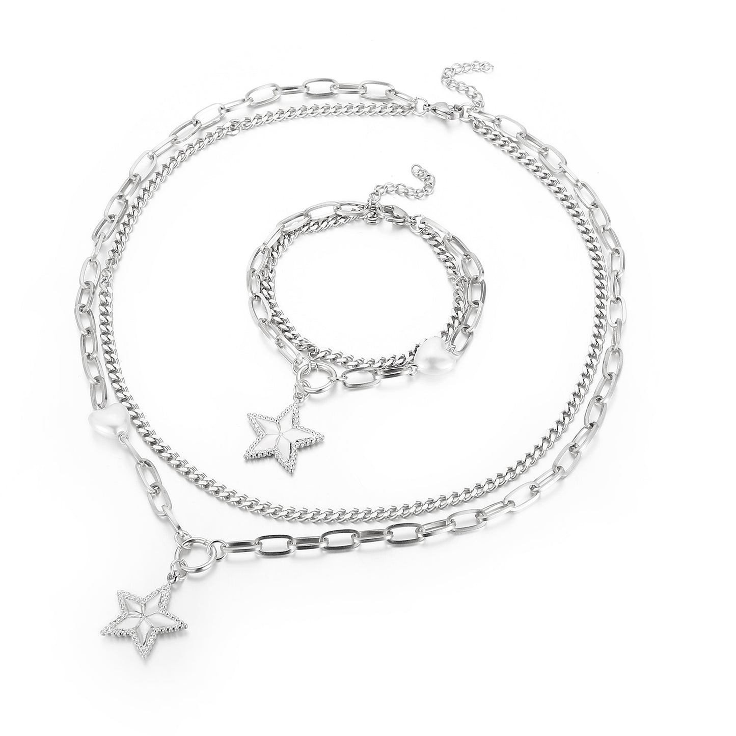 Heart & Star Shell Bracelets and Necklaces 316L Stainless Steel Jewelry Set for Women