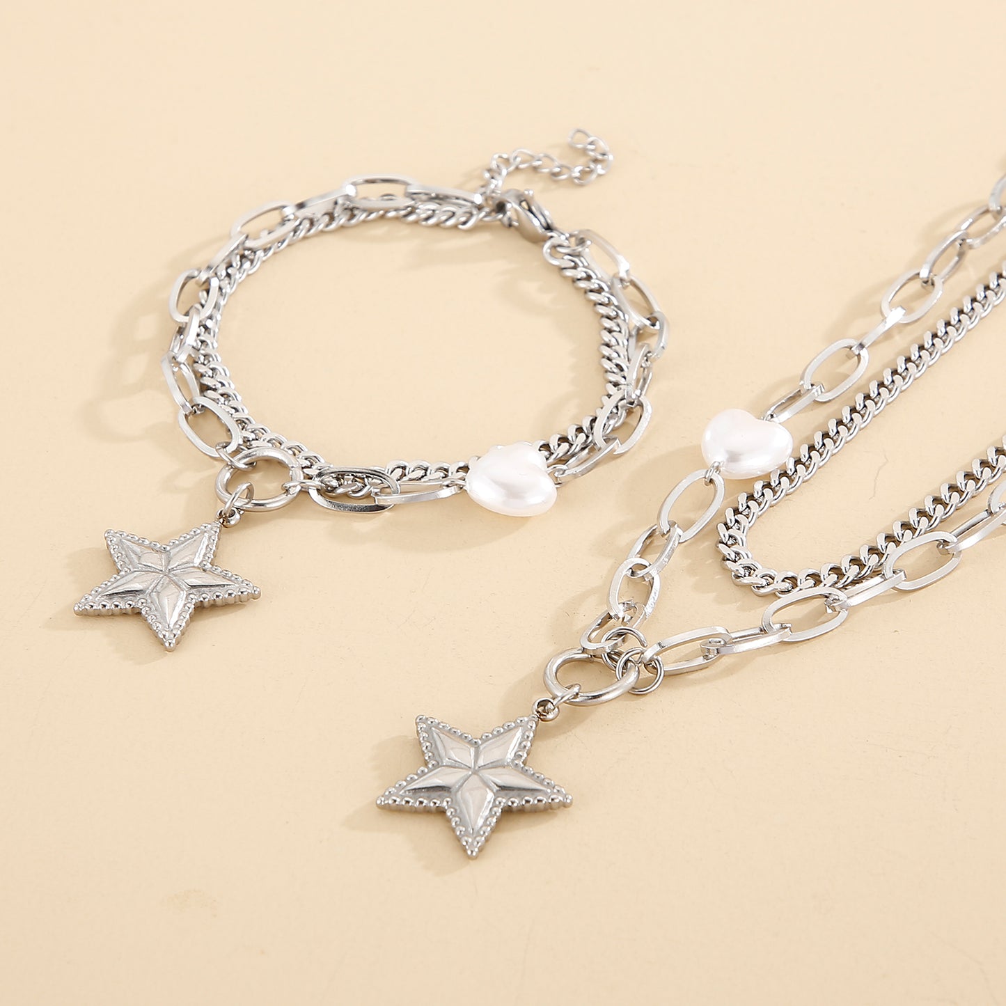 Heart & Star Shell Bracelets and Necklaces 316L Stainless Steel Jewelry Set for Women