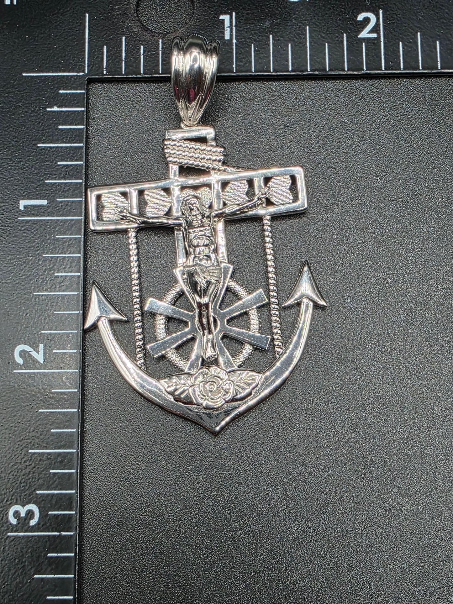 925 Sterling Silver Mariner Anchor Cross 40.1mm x 51.7mm Pendant